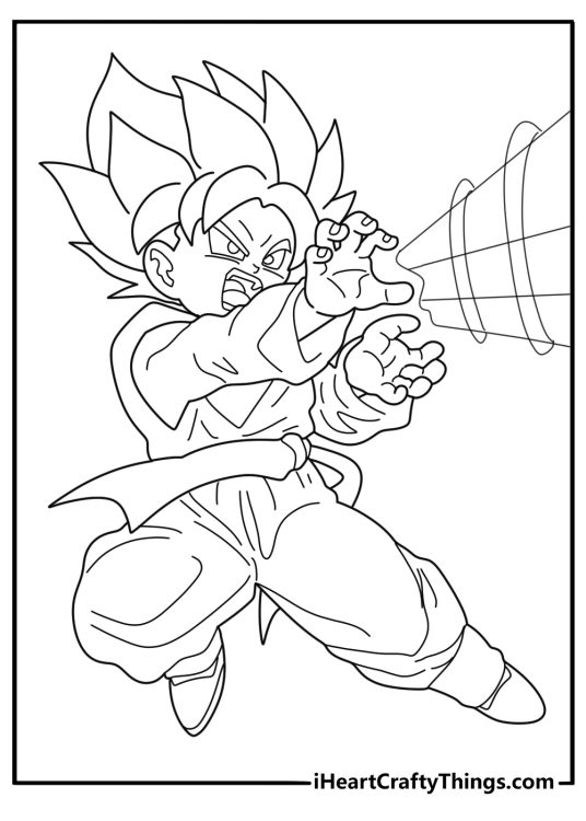 Dragon Ball coloring sheet of Goten performing energy blast