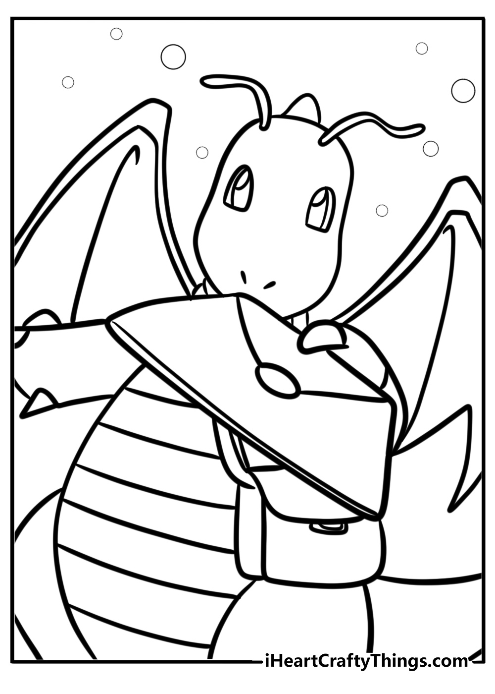 Dragonite carrying a parcel fun printable coloring sheet