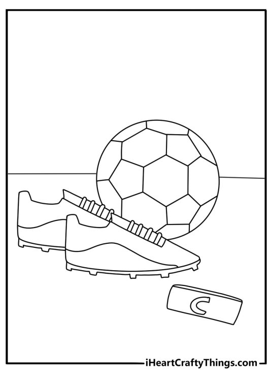 Easy Messi coloring page with a soccer boot ball and captain armband