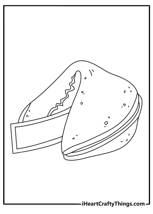 Easy cookie coloring page with a fortune cookie beside a paper slip