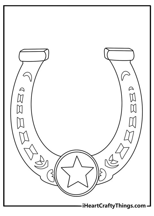 Easy tattoo coloring page with a lucky horseshoe and small stars