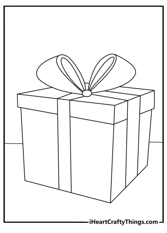 Easy wedding coloring sheet with a wedding favor box tied with ribbon