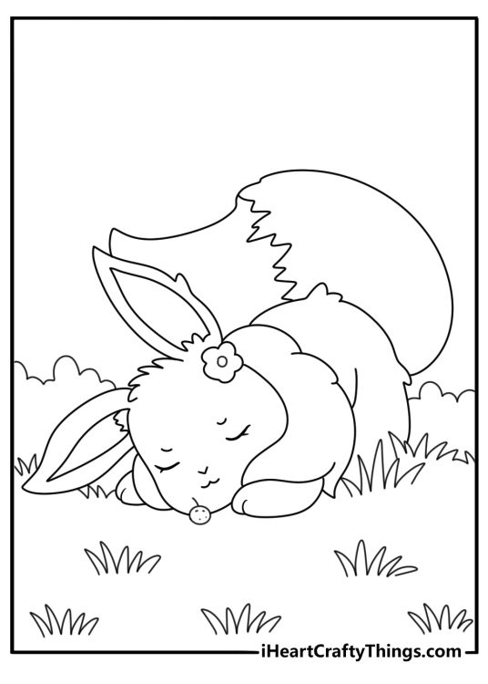 Eevee coloring printable with Eevee sniffing a berry on the ground