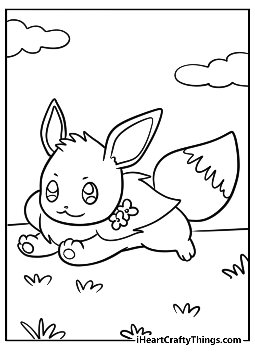 Eevee running happily printable Pokemon coloring sheet