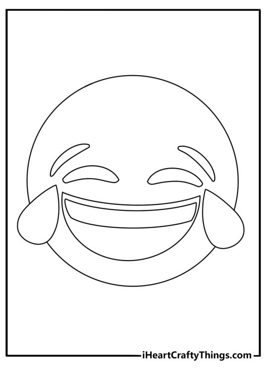 Emoji coloring page showing a laughing face with tears
