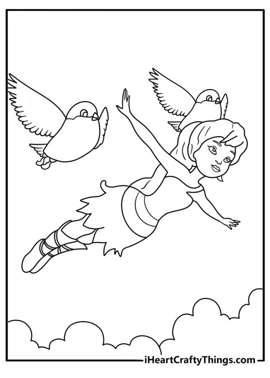 Fawn cares for a baby bird in this cute coloring page