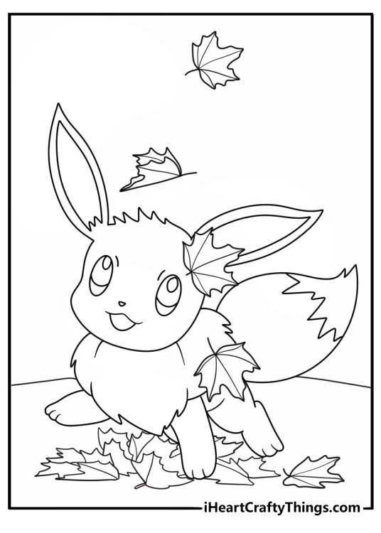 Free Eevee coloring pages coloring page with Eevee walking through autumn leaves