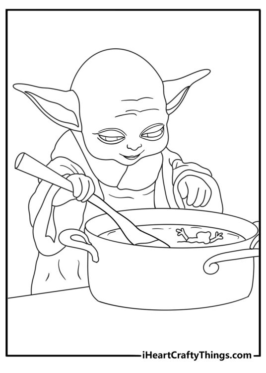 Free Grogu printable featuring a bowl of warm frog soup