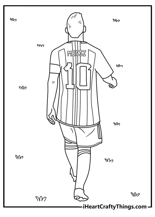 Free Lionel Messi coloring pages printable with Messi walking onto the field