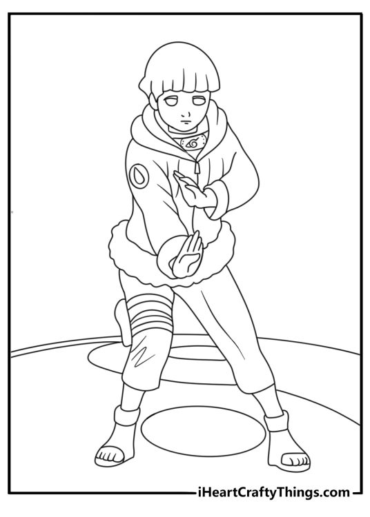 Free Naruto coloring pages printable with Hinata using gentle fist stance
