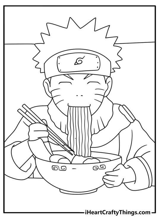 Free Naruto printable of Naruto eating ramen at Ichiraku