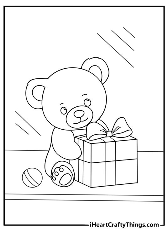 Free Teddy bear coloring pages coloring page with a bear in a toy shop window