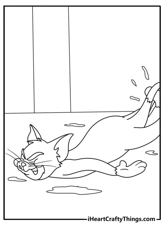 Free Tom and Jerry printable with Tom sliding across a wet floor