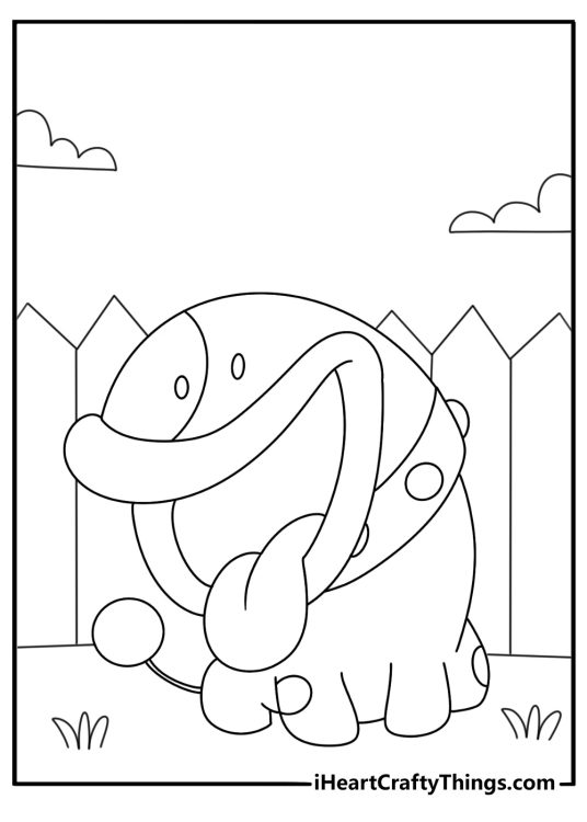 Free Yoshi coloring page featuring Poochy near a wooden fence
