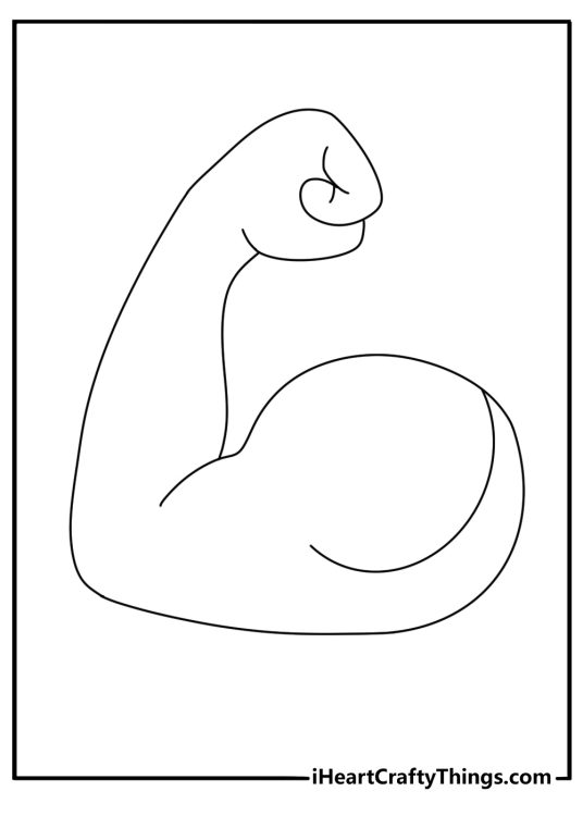 Free coloring page showing a flexed arm emoji
