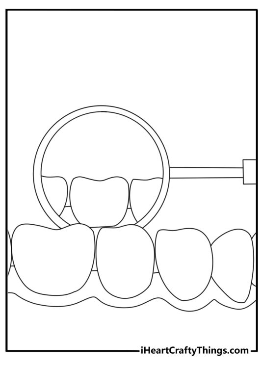 Free dental printable featuring a dentist mirror near a back tooth
