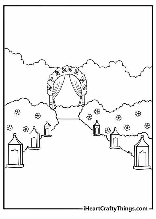 Free marriage coloring pages printable with a wedding lantern path