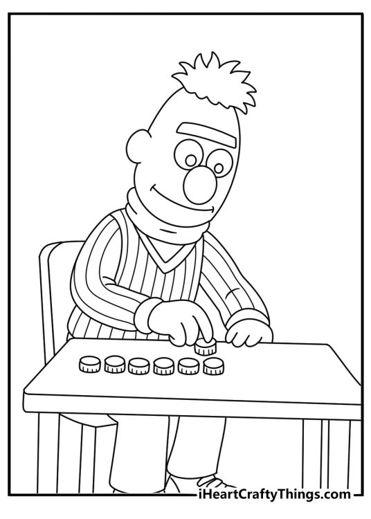 Free preschool printable featuring Bert arranging his bottle cap collection
