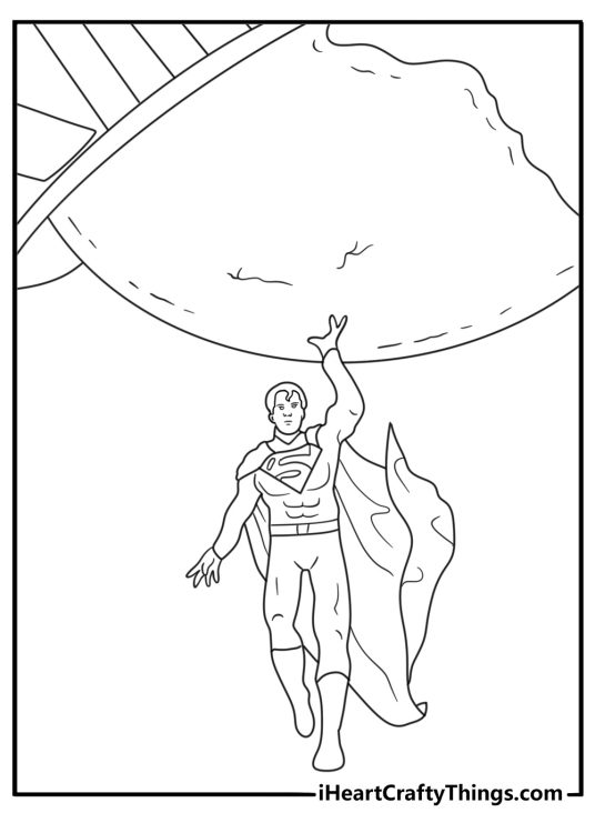 Free printable coloring sheet of Superman carrying a globe through space