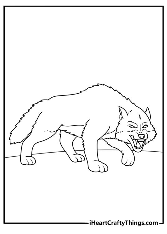 Free printable depicting a fierce wolf that looks ready to defend his territory