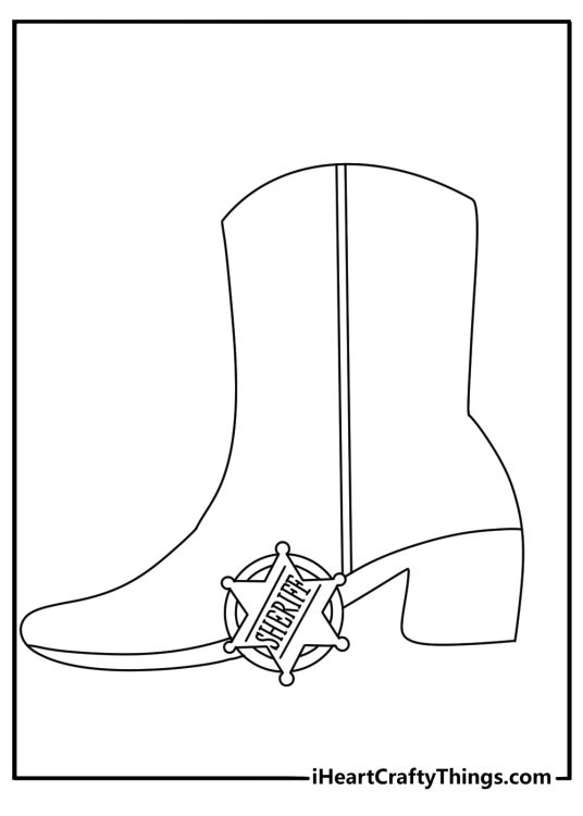 Free star printable with a sheriff badge and western boots