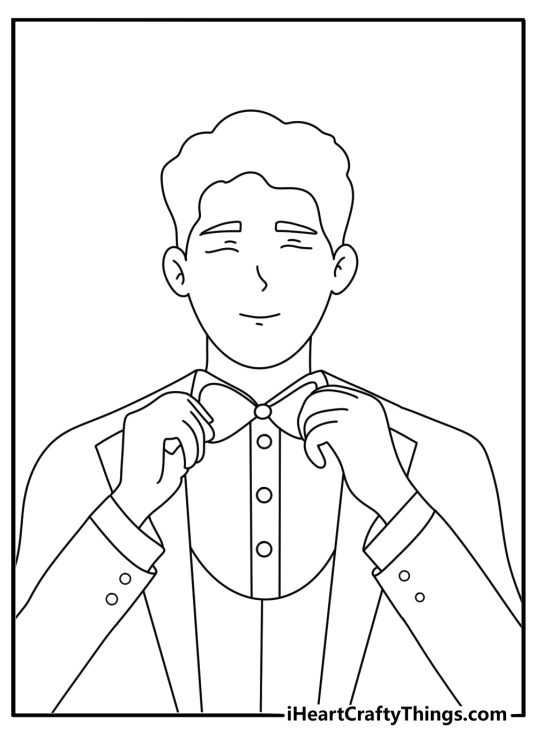 Free wedding printable of a groom tying a bow tie before the ceremony