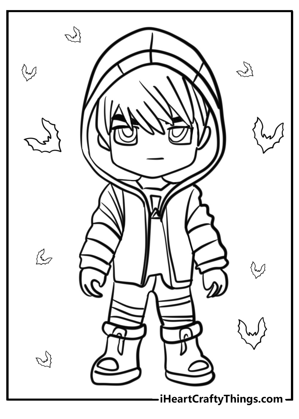 Gacha Life boy with a hoodie free coloring page PDF