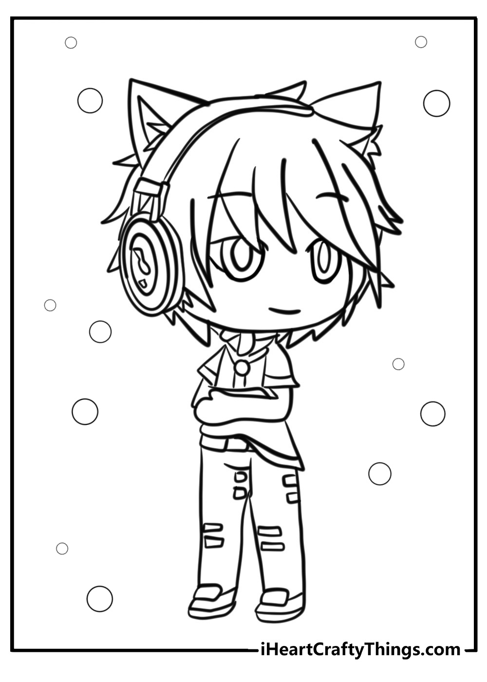 Gacha Life boy with headphones printable coloring sheet