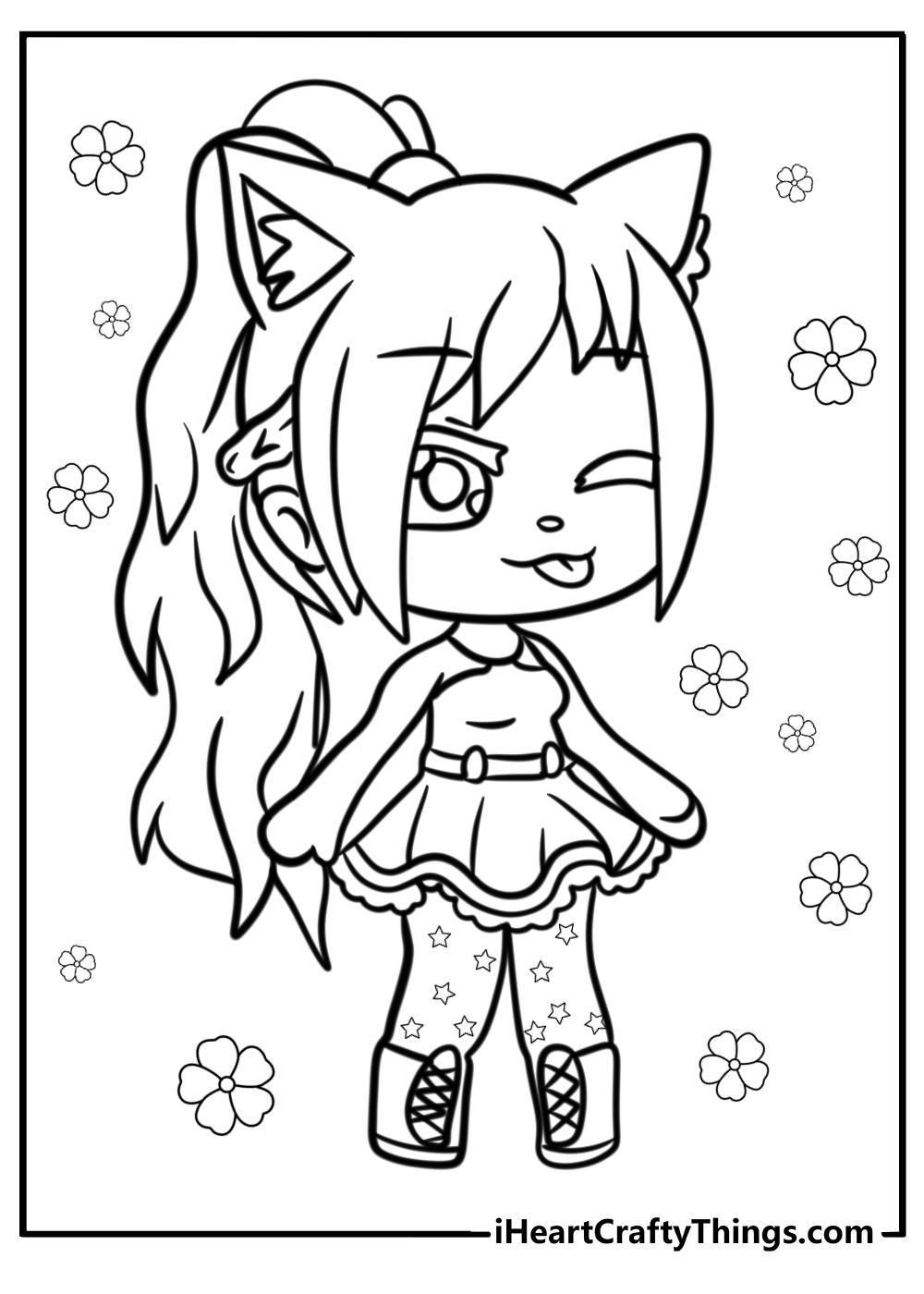 Gacha Life character posing detailed coloring sheet