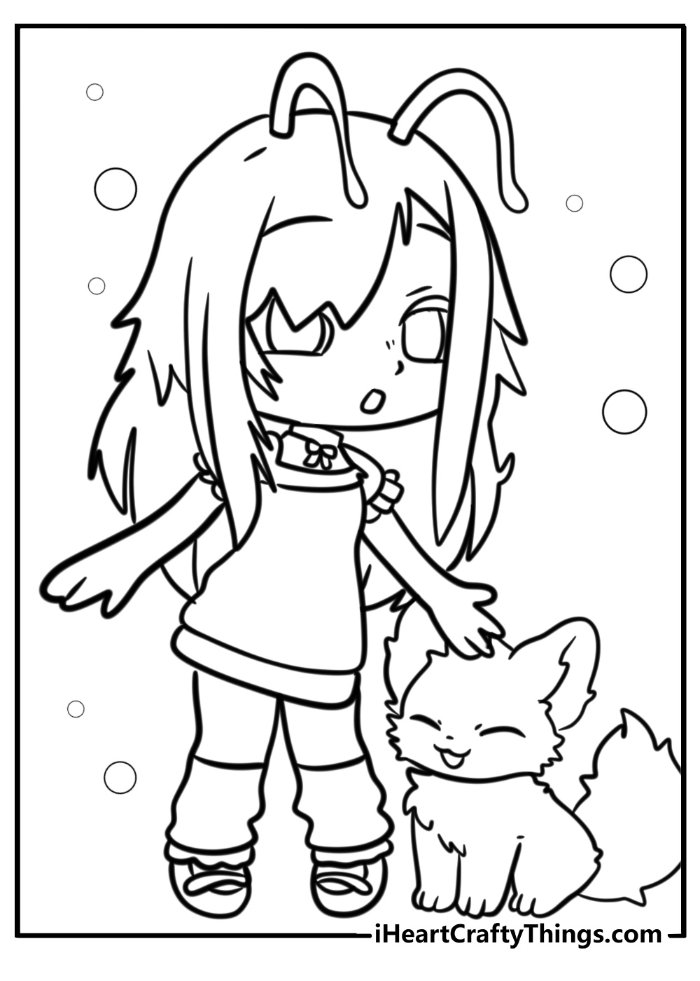 Gacha Life character with a pet fun printable coloring sheet