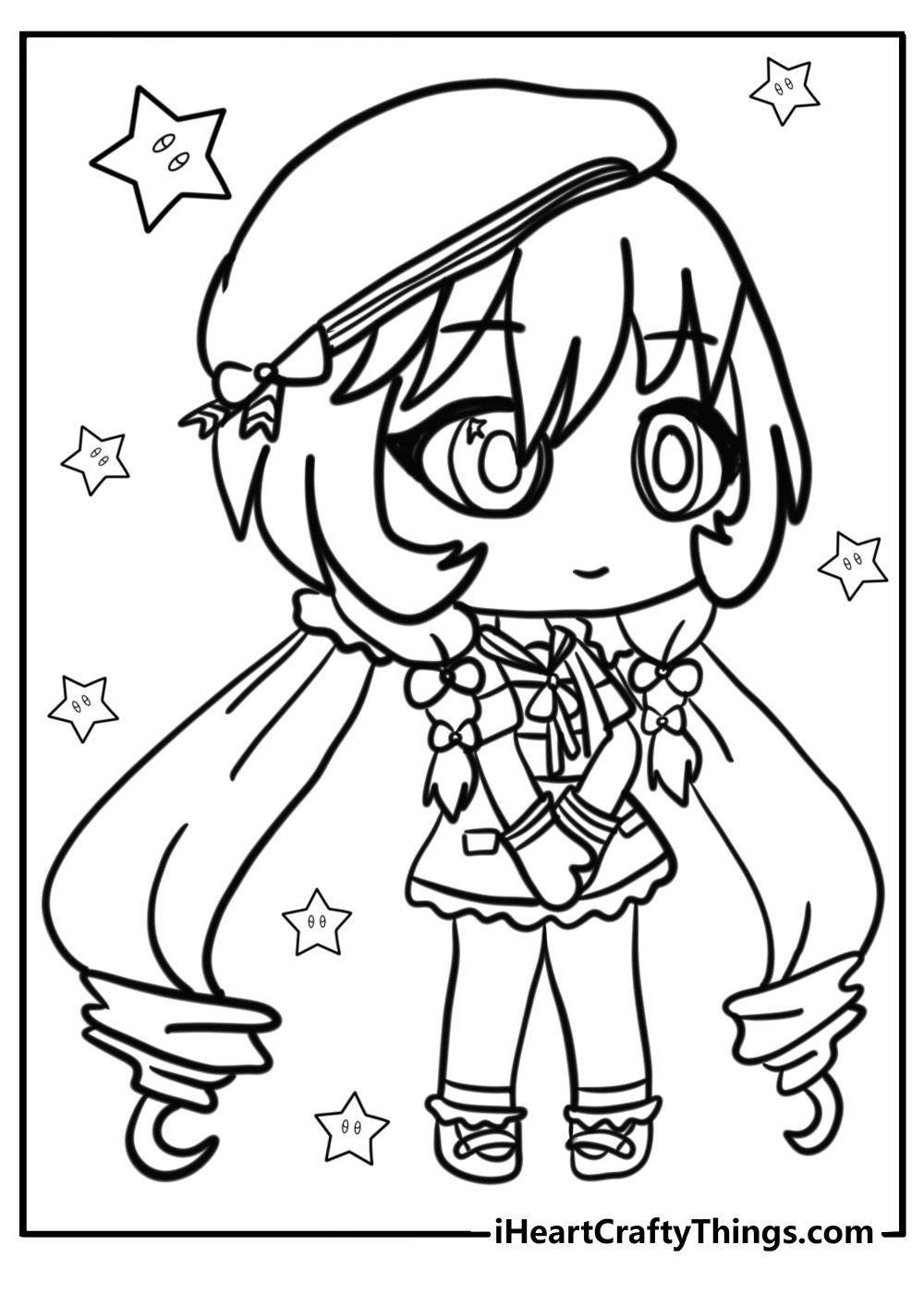 Gacha Life chibi character free printable coloring page