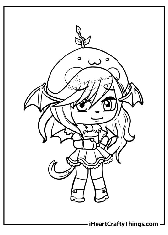 Black-and-white Gacha Life illustration presenting female character with detailed outfit