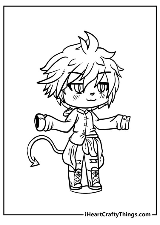 Detailed coloring image for kids presenting Gacha Life character with a monster tail