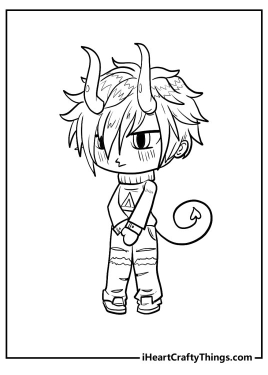 Gacha Life coloring illustration featuring monster-themed character with horns and tail