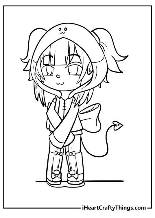 Coloring image of an adorable Gacha Life character with a big bow attached to her back