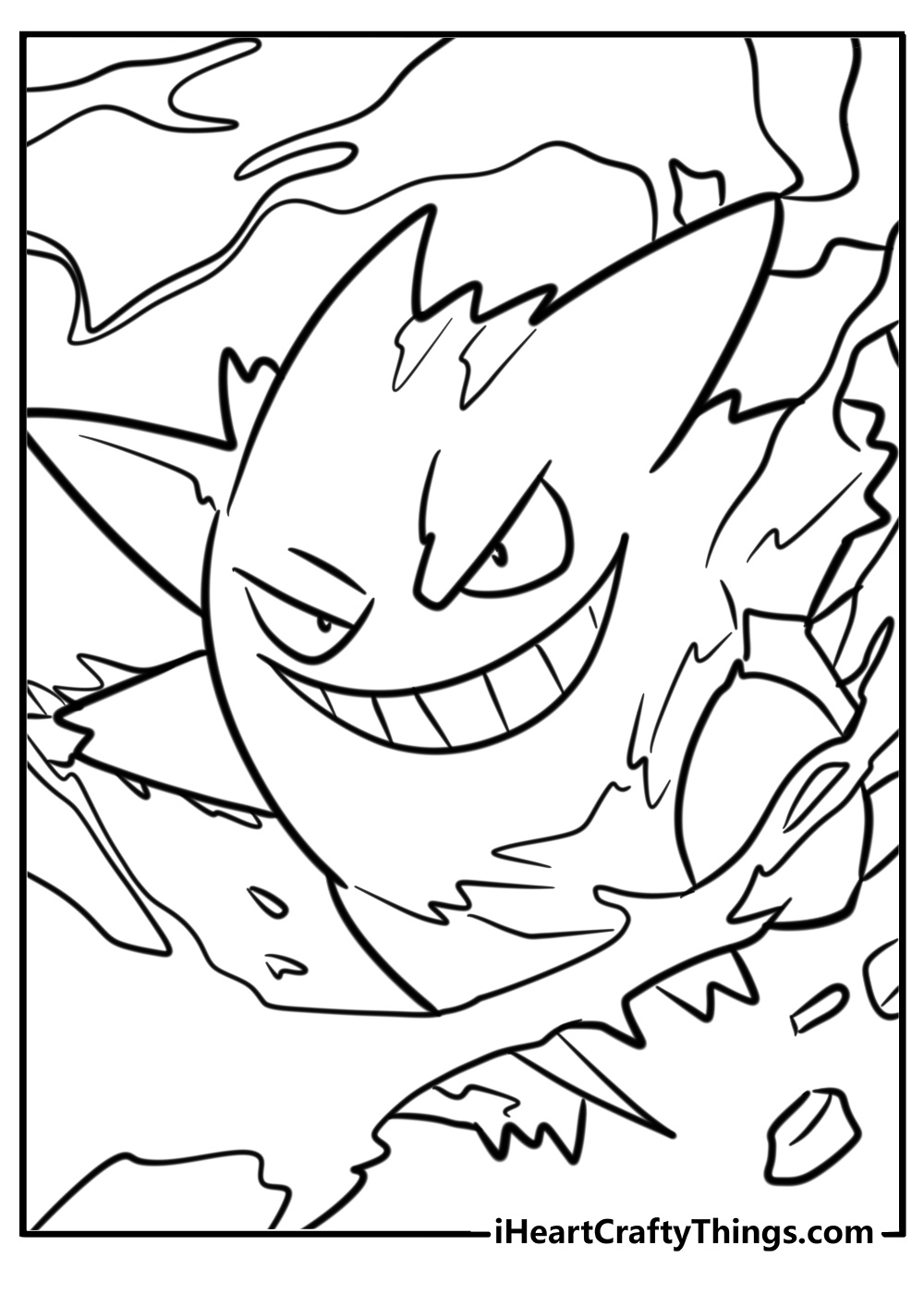 Gengar surrounded by shadows detailed coloring sheet