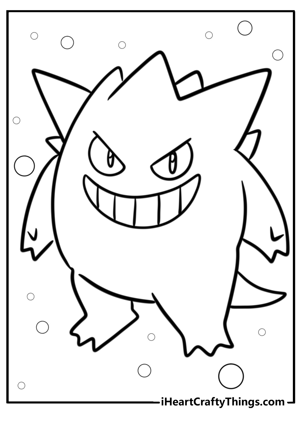 Gengar with a mischievous grin printable coloring sheet