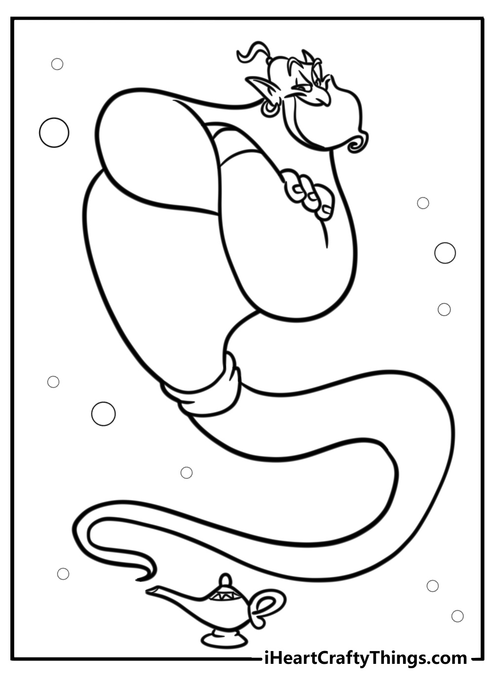 Genie coming out of the lamp free printable coloring page