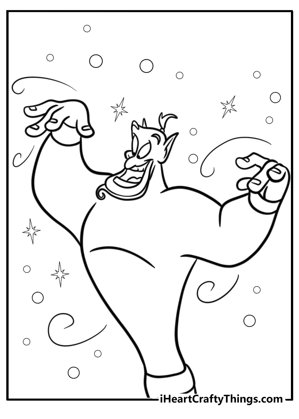 Genie performing magic tricks fun printable coloring sheet