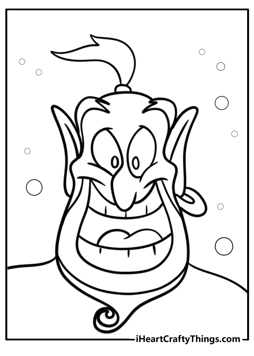 Genie with a big smile free Aladdin coloring page PDF