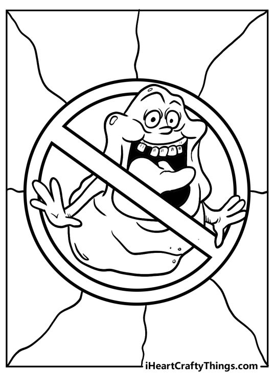Coloring image of a Ghostbusters logo with Slimer and background separated into segments