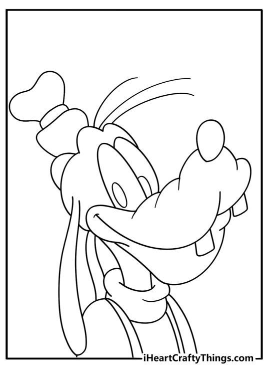 Goofy face coloring pages with his long ears tall hat and buck teeth