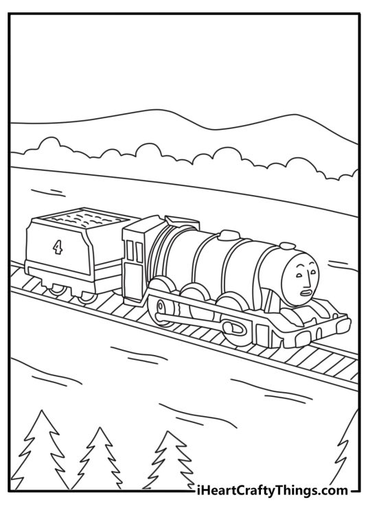 Gordon racing with the express past a signal box detailed coloring page