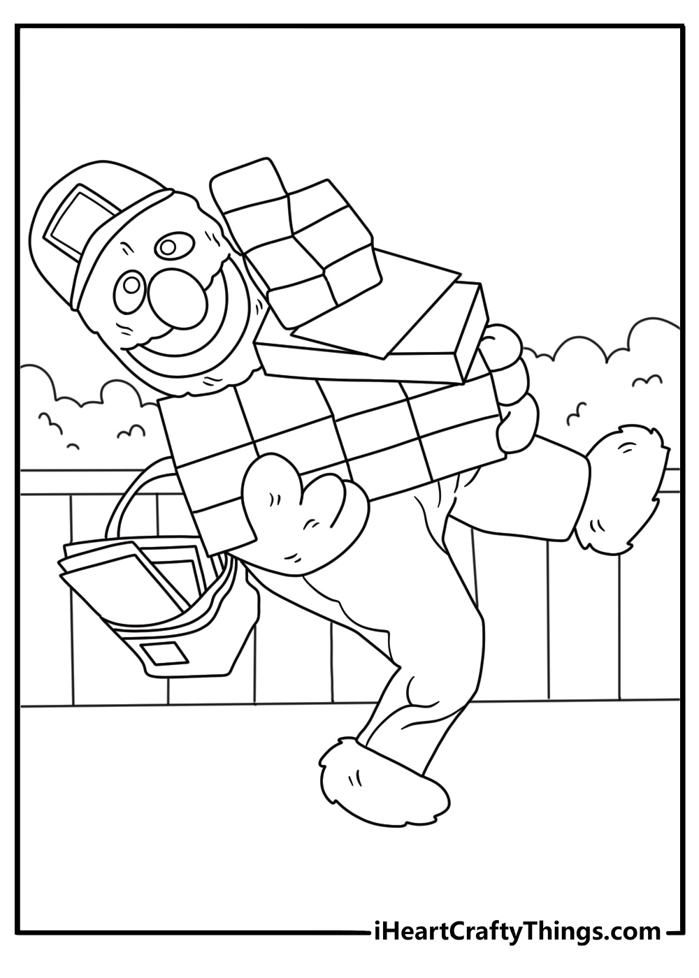 Grover delivers mail along the street in a simple coloring page