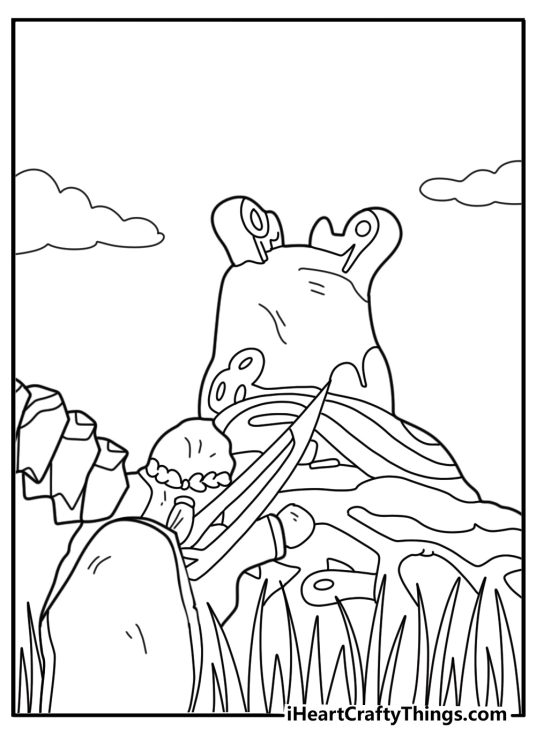 Guardian walker aims beam in ruined field simple coloring page for kids pdf