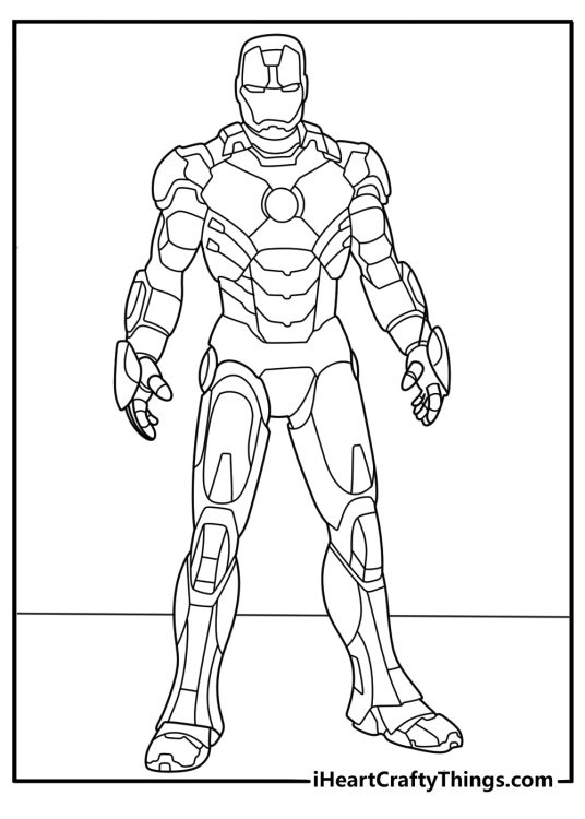 Iron Man Mark 85 suit front view detailed coloring page for adults pdf