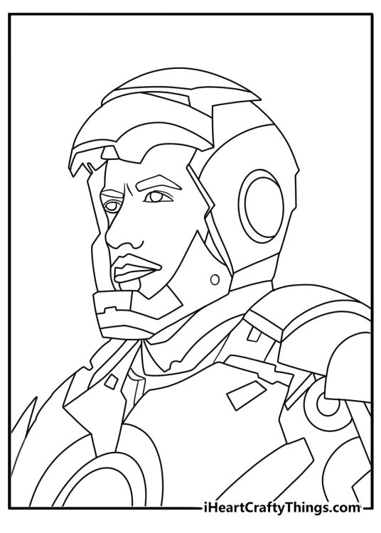 Iron Man with open faceplate showing Tony Stark portrait style simple coloring printable