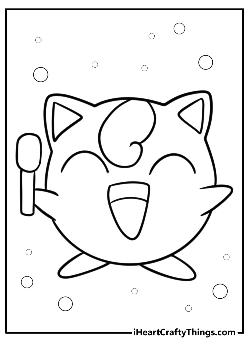 Jigglypuff holding a microphone free Pokemon coloring page PDF