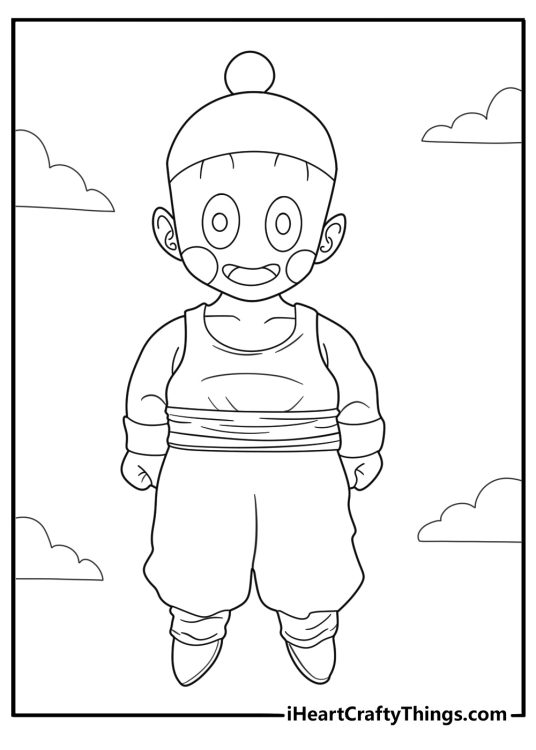 Kawaii Dragon Ball coloring page for kids of Chiaotzu