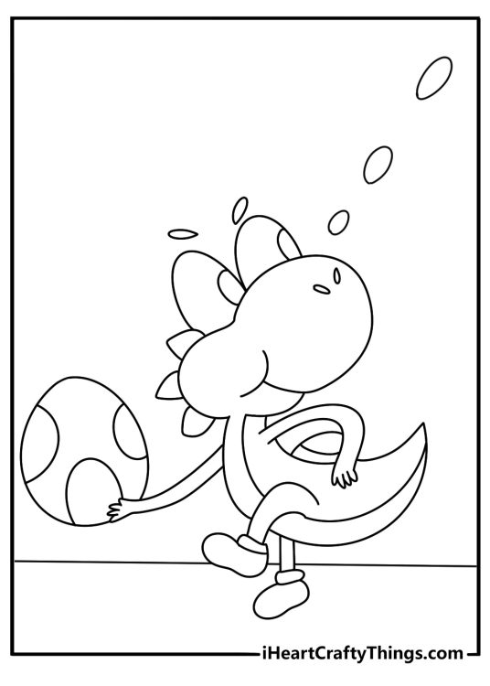 Kids can color Yoshi throwing an egg at a floating target